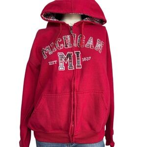 Red plaid Michigan full zip sweatshirt